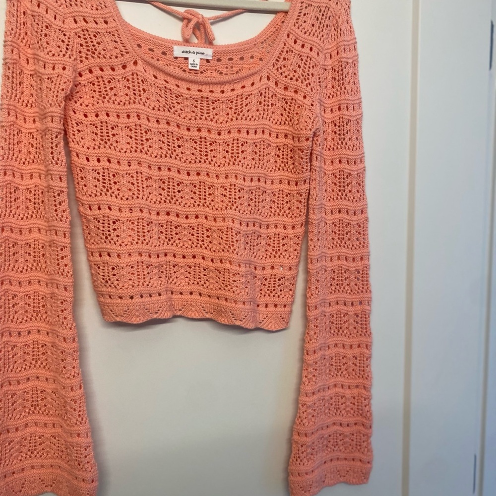 Coral Crocheted Long Sleeve Top - Picture 3 of 4